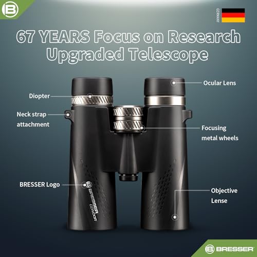 Image of BRESSER 8x42 Binoculars for Adults, High Power Waterproof Binoculars Telescope for Hunting Bird Watching Travel Football Games with Carrying Case and Strap,FMC Green Film,BAK4 Prism