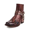 Vintage Cowboy Laarzen Anti-Slip Heren Enkellaarzen Faux PU Leathe Laarzen Spitzige Toe Chunky Heel Mannen Werkkleding Korte Laarzen Outdoor Casual Sportlaarzen, 38-48,Bruin,48