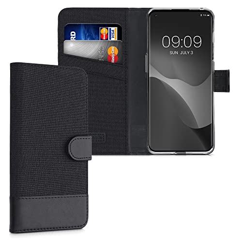 Kwmobile Wallet Case Compatible With Oneplus 10 Pro 5G - Case Fabric And Faux Leather Phone Flip Cover - Anthracite/Black #TOP17