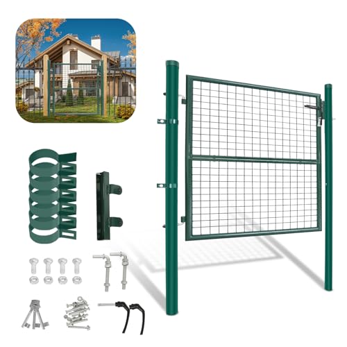 Peviasot Puerta de jardín para valla de barra, verde, 125 x 100 cm, puerta de jardín, valla de malla con cerradura, puerta para jardín, puerta de jardín de metal con valla