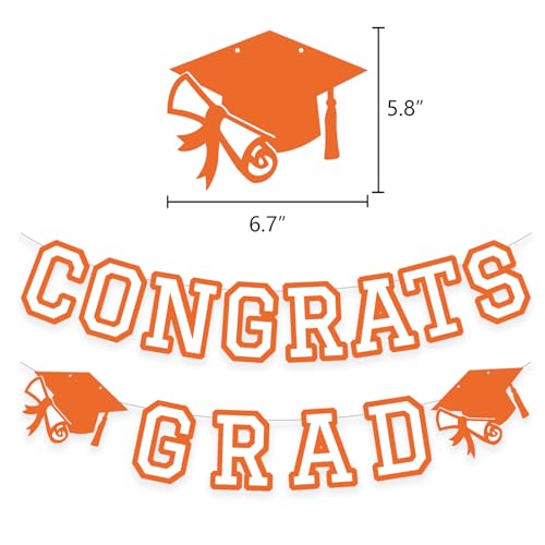 Image of Congrats Grad Banner Graduation Party Banner Decoration Hanging Garland High School College Backdrop Supplies Orange White