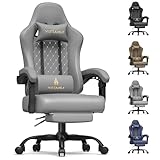 Vittanly Gaming Stuhl mit Frühling Kissen, Ergonomischer Gaming Chair Gamer Stuhl mit Kopfstütze, Lendenkissen und Fußstütze, Höhenverstellbarer Drehbarer Gaming Sessel Bürostuhl 150 kg, Grau