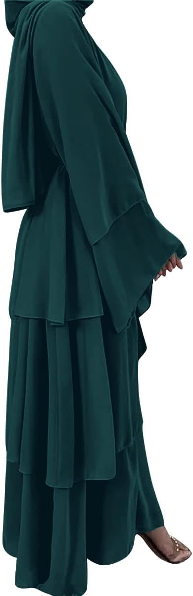 Muslim Abaya Dress for Women - Long Sleeve Islamic Dubai Abaya Cardigan Robe - Middle East Prayer Dress with Hijab - Image 6