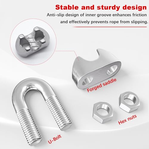 Twidec N-075-20PCS 304 Stainless Steel 1/8 Inch Wire Rope Cable Clip Clamp And Stainless Steel Thimbles thumb #2