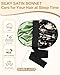 Satin Bonnet for Women Silk Bonnets for Sleeping Curly Hair Bonnet with Elastic Tie Band Reversible Double Layer Sleep Cap Hair Wrap (Black + Grass Green)