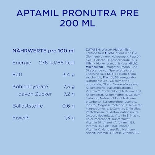 2. Bild von Aptamil Pronutra Pre – Anfangsmilch von Geburt an – Mit pflanzlichen Ölen ohne Palmöl – 6 x 4 x 200 ml