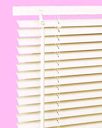 PVC & Wood Wooden Grain Effect Window Venetian Blind Blinds Easy Fit Curtains Trimmable Fittings Windows Treatment Privacy Shutters Twist Open Close (Cream-PVC, 195x150)