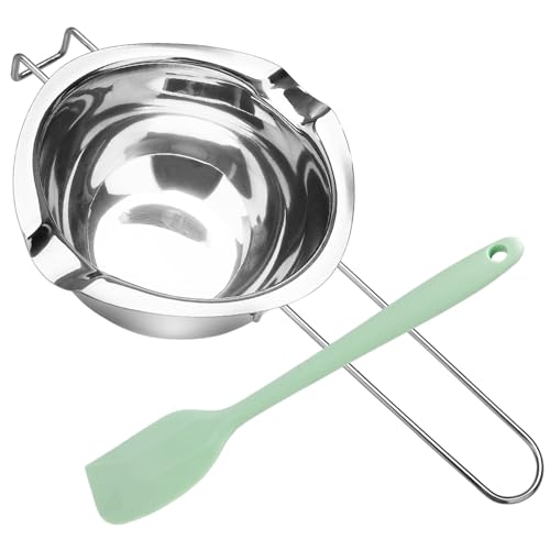 ALLAVA Schmelztopf Kerzenwachs Wasserbad Schmelzschale Kerzen Schmelztopf 304 Edelstahl Bonus 1 Kunststoffschaber Schmelztopf für Kerzen Zucker Butter Käse Karamell Schokolade (400ml)