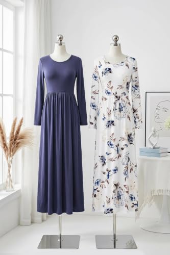 Image of AUSELILY Womens Long Sleeve Maxi Dress Casual Empire Waist with Pockets