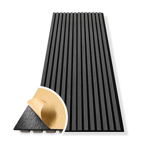 HAGEFOL Akustikpaneele selbstklebend EasyFix 240x56cm Farbe: Schwarz Holz Lamellen Wandpaneele für Schallschutz Wandverkleidung ohne Bohren (2 Stück 240x28cm im Paket)