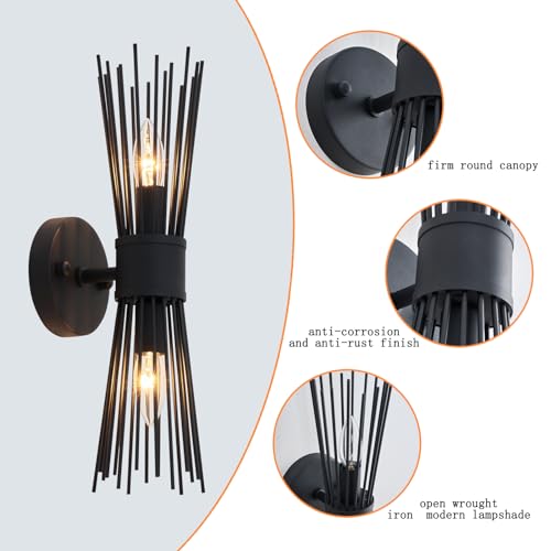 Image of Modern Black Wall Sconce 17 Inch Metal Wall Mounted Lamp Indoor Wall Light for Kitchen Bedroom Living Room Dinning Room Foyer Entry Bathroom Hallway E12 Bulb Socket