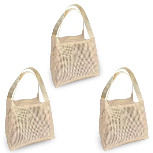 3-Pack Mesh Beach Bags – Large Zippered Totes, Quick-Dry & Foldable for Family, Pool, or Travel