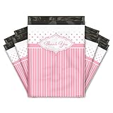 10x13 (100) Thank You Pink Stripes Polka Dots Valentine's Day Designer Poly Mailers Waterproof Self Sealing Tear Resistant Polymailers Shipping Envelopes Premium Printed Bags For Small Businesses