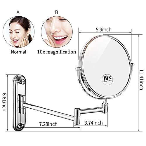 Miroir de maquillage mural double face réglable AMUCK 6 pouces - 5