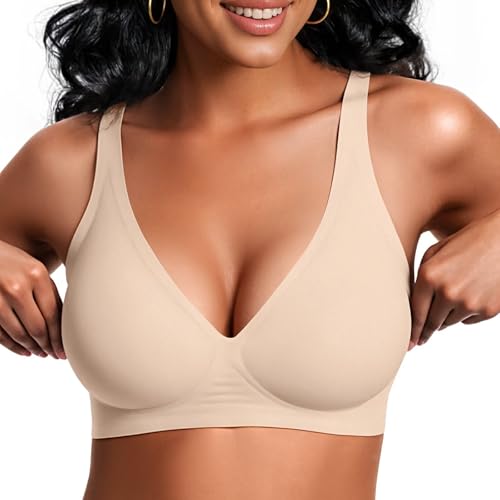 Image of Vertvie Jelly Wireless Bras for Women Push Up Plunge Seamless T-Shirt Bras No Underwire Supportive Full Coverage Bralettes