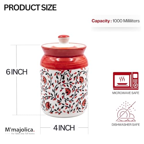 Image of Ceramic Handglazed Pickle Jars Set of 2-1000 ML Each | 1 kg Achaar Martban Barni Jar with Lid | Ceramic Storage Jar Container Pickle, Chatney
