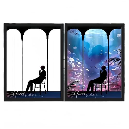 恋と深空 ナイトライト ホムラ レイ 誕生日 周辺グッズ フレームライト 照明アート 装飾画 USB充電式です深まる愛 LED 3段調光 卓上ライト インテリア 雰囲気作り コレクション プレゼント 非公式 贈り物です 置物です (C23x18cm) [並