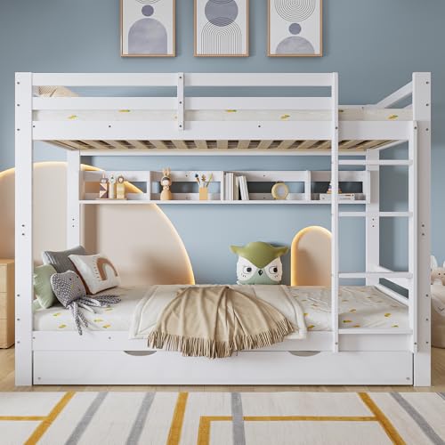 Yihomfy Lit Superposé Adolescent 90×200 cm, Lit Enfant Double avec Lit gigogne, Étagères de...