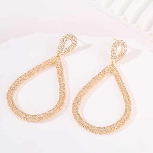 ATIMIGO Rhinestone Statement Dangle Earrings CZ Teardrop Drop Earrings Geometric Party Prom Earrings Silver/Gold for Women Girls4