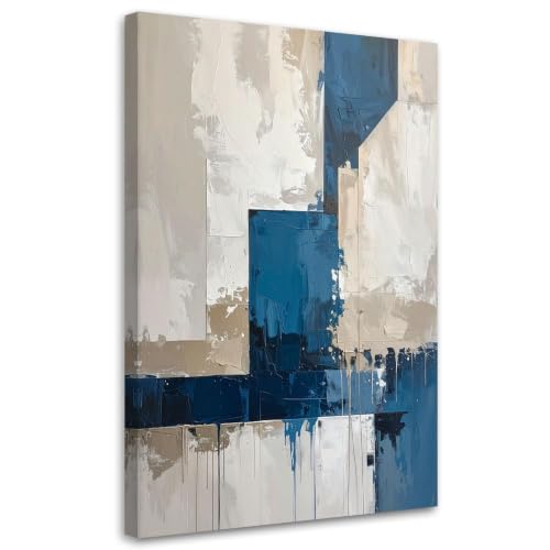 Art sur toile abstrait bleu et beige avec formes geometriques de qualite premium