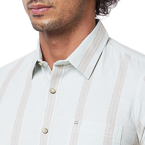 Image of Spykar Men's Regular Fit N /A Half Sleeve Striped Casual Shirts