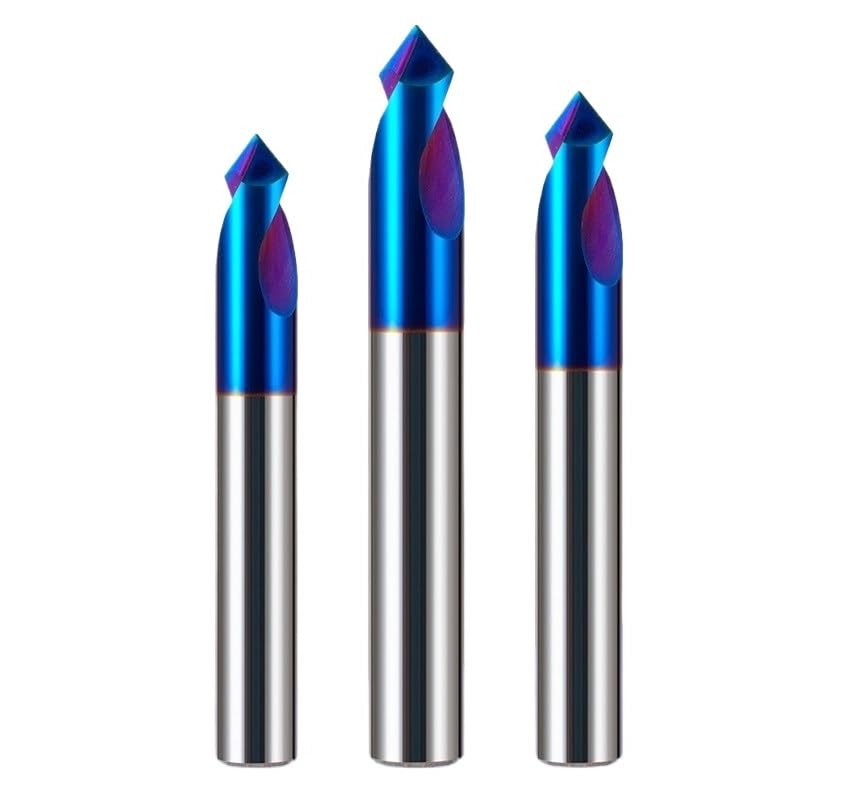 Broca de centrado de carburo de tungsteno de dos flautas HRC65 con recubrimiento nano azul for mecanizado CNC, fresa de chaflán(10x10Dx75Lx60 Angle)