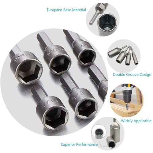 Image of Zurato 14 Piece Power Nut Driver Drill Bit Socket Wrench Tool Set | 35K Carbon Steel 1 /4 Inch Hex Shank Nut Driver Bits | Rustproof Wrench Adapter Kit for Drill Machine (14 Piece, Pck of 1)