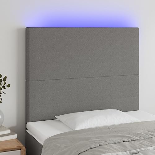 KATERYY Cabecero con Luces LED Tela Gris Oscuro 80x5x118/128 cm,Cabecero de Cama con Luces LED y Tela Transpirable Elegante para Dormitorios Cabeceros, pies de Cama