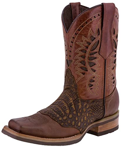 Texas Legacy Mens Chedron Western Leather Cowboy Boot Crocodile Print Square Toe
