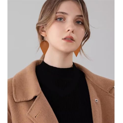 CHUNYANAN Boho Elegant Lightweight Black Genuine Real Leather Geometric Dangle Drop Earrings for Women Petal Leaf Feather Teardrop Earrings Jewelry Gift4