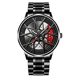 JOATVEE Relojes de los Hombres Impermeable de Acero Inoxidable Japonés Cuarzo de la Muñeca Relojes de los Hombres de Deporte con Llanta de la Rueda del Coche Hub Diseño para Hombres Coche Apasionado