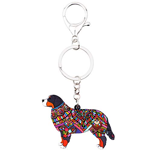WEVENI Acrylic Bernese Mountain Dog Floral Keychains Pets Key Ring For Women Girl Bag Purse Car Charms (Multicoloured)4