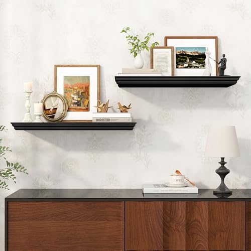 Image of 24 Inch Floating Shelves for Wall, 9.3 inchD Crown Molding Wood Display Shelf