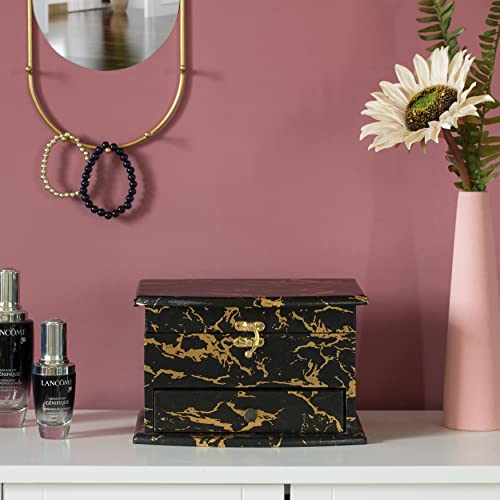 Vintiquewise Black And Gold Marble Decorative Modern Wooden Jewelry Box Holder With Lining, And Drawer #TOP6