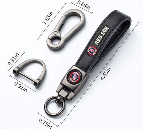 Image of Car Keychain Keyring for Boston Red Sox Baseball Fans,Boston Red Sox Accessories Women /Men's Keychains for Vehicles,Leather Key Ring Lanyard Car Key Fob Holder,Key Fob Keyring Replacement