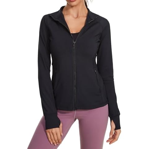 Lightbare Women’s Zip Up Athletic Jackets Lightweight Slim Fit with Pockets Thumb Holes for Workout Gym Running Yoga Cover