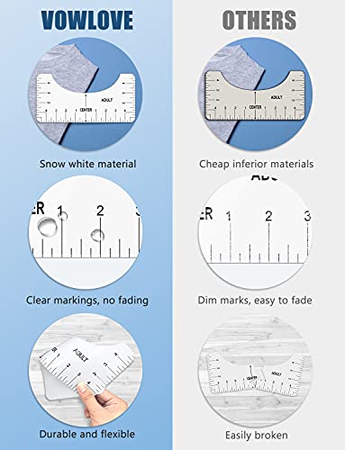 vowlove Tshirt Ruler Guide for Vinyl Alignment, TShirt Rulers to Center Designs, Alignment Tool with Soft Tape Measure,CraftSewing Supply Accessory Tools for Cricut Heat Press HTV Heat Transfer Vinyl