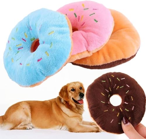 Clockjuan 1 x blaues Plüsch-Spielzeug in Donut-Form, quietschendes Spielzeug für Haustiere, Kauspielzeug, Blaubeere, quietschendes Plüsch-Hundespielzeug, Kauschutz-Technologie