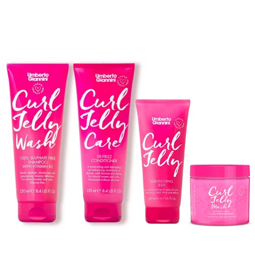 Umberto Giannini Curl Jelly Kit - Curl Scrunching Jelly, Curl Wash Shampoo, Curl Care Conditioner, Anti-frizz Curl Defining Mask - Vegan & Cruelty Free Hair Styling Set