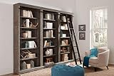 Martin Furniture Avondale 8' Tall Bookcase Wall with Ladder, Storage Organizer, Display Shelf for Office, Gray