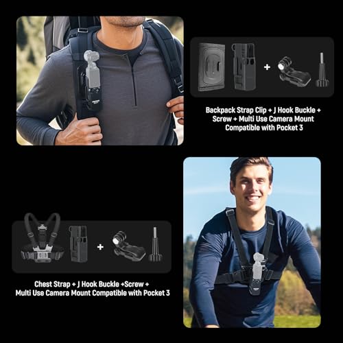 NEEWER BASICS 16 in 1 Accessories Kit Compatible with DJI OSMO Pocket 3, Mini Tripod Selfie Stick Chest Strap Magnetic Neck Mount Extension Adapter Mountaineering Cycling Dual Cam Vlog, GP-52 - Image 4
