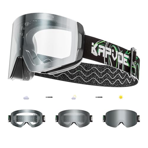 KAPVOE Gafas de Esquí Fotocromaticas OTG para Hombre y Mujer Antivaho Transparente Gafas de Snowboard, Lentes Magnéticos Intercambiables, Compatible con Casco, Protección UV400 05 ⭐
