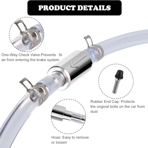 2PCS Brake Bleeder Hose,One Way Check Valve Tube Bleeding Tool Kit for Car Motorcyle Clutch, Brake Bleeder Valve with Nozzle Cap and Clamp, Universal Brake Fluid Bleeder Kit for Hydraulic Brake System