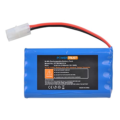 PowerTrust Batería Ni-MH de 9,6 V y 2100 mAh para Hobby RC Battery teledirigido coche, camión, avión RC o barco con conexión Tamiya