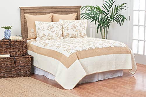 C&F Home Harlow Floral Pattern Chain Stitch Twin Quilt 100% Cotton Lightweight Machine Washable Reversible Bedspread Coverlet Twin White