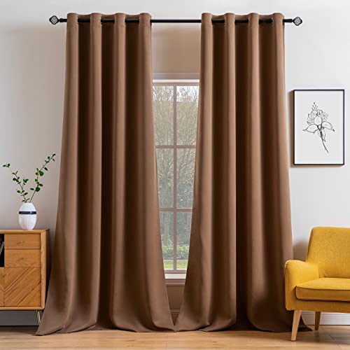 MIULEE Blackout Curtains 96 Inches Long for Bedroom Living Room Thermal Insulated Room Darkening Mocha Grommet Top Solid Light Blocking Drapery Set of 2 Window Panels, Cappuccino Brown