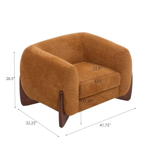 Image of Upholstered 3 Seater Sofa Three Seater Sofa with Wooden Legs for Living Room Hotels & Offices (One Seater Boucle Camel)