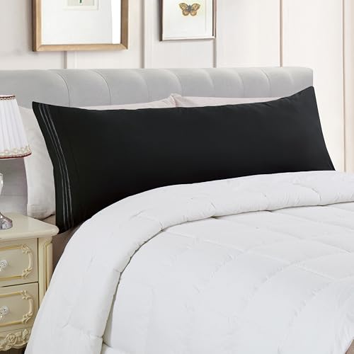 Image of Elegant Comfort Luxury Ultra-Soft 1-Piece Body Pillowcase - 1500 Premium Hotel Quality Microfiber Double Brushed - Wrinkle Resistant, Body Pillowcase Size, Black