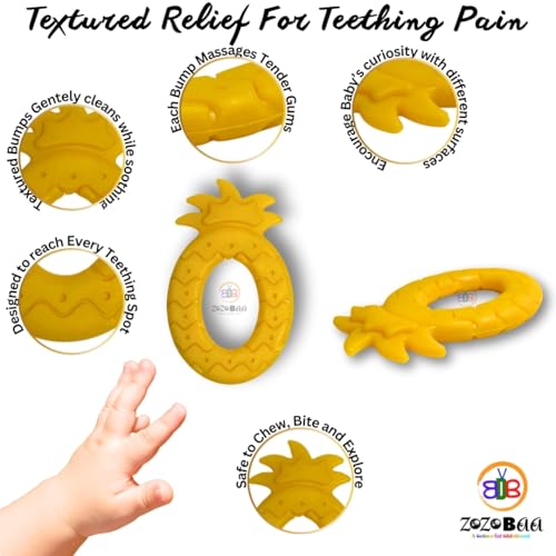Image of Cute Shape Soft Silicone Teether for Baby Gums, Teething Toys for Babies, BPA Free, Pain-Relief, Non-Toxic, 100% Food Grade, Soothing, Easy to Grasp Chewable - Rhino+Pineapple (Pack of 2)