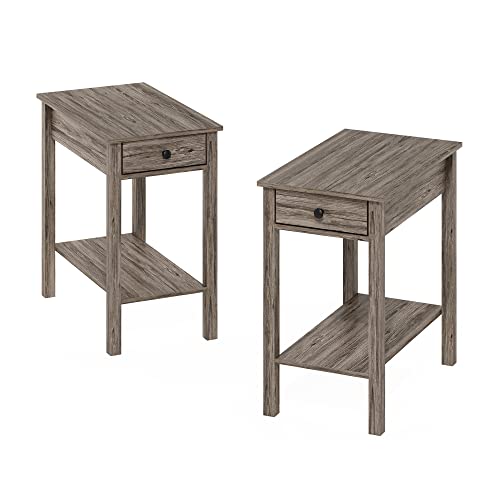 Image of Furinno Classic Rectangular Side Table with Drawer, Set of 2, Rustic Oak